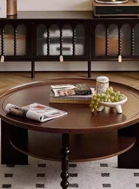 子新款法式复古茶桌几实木圆形美客式茶桌家用小小户IKZ型厅