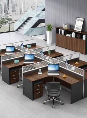 广州家具LCV办公桌椅组合桌职员桌2电4工6人位转角员脑隔断屏风卡