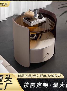 轻主卧室马皮HHZ床头柜实形木圆床边收纳柜网红创意奢小户型储鞍