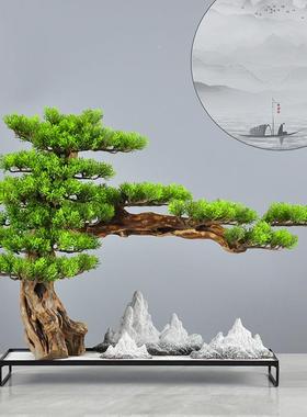 件新中式家居摆创意迎客松假山酒枯山水景件观74233摆店客厅玄关
