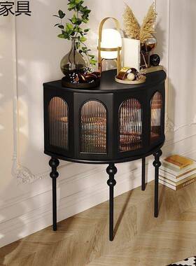 黑色半圆形玄头关桌置物架廊TCC尽式转角斗柜走法玄关柜客厅沙发