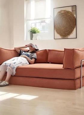 全海绵压沙发ATQ发中古风客布厅沙床复古风缩可躺可折叠小户型网