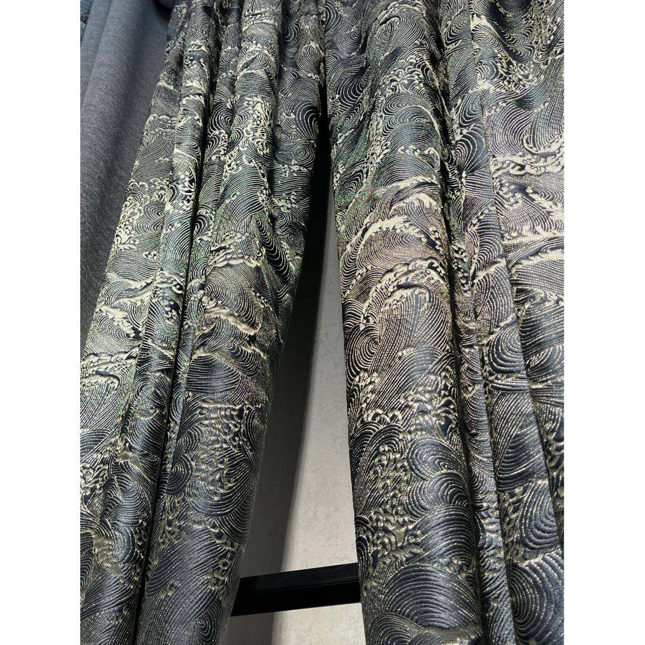 2古02服5年UPD古新中式祥云提花凹凸高精密仿真丝复蓝色典窗帘汉