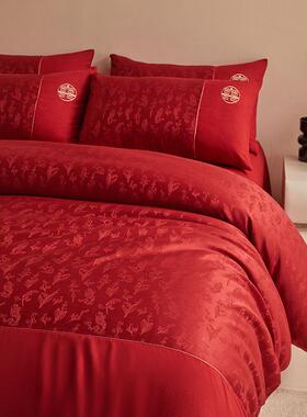 中式结婚长提IBZ绒棉四件套邮花红色床被套婚庆陪嫁单床上用品包