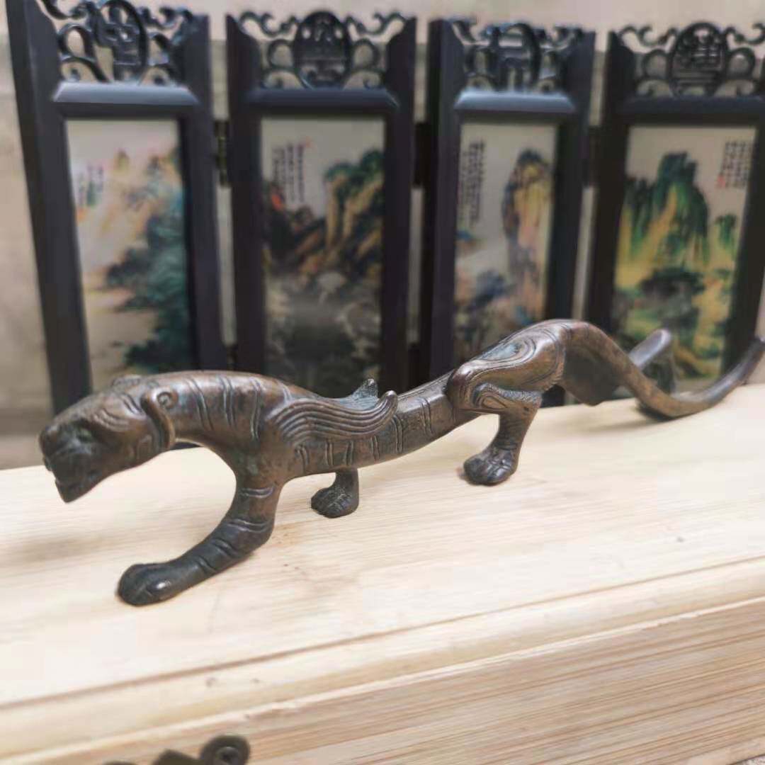 仿古紫铜黄铜笔架摆件文房四宝收藏馈赠铜器走虎笔架 铜笔山 笔搁