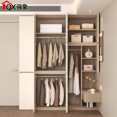 分段式衣柜家用卧室床头柜一体奶油中古风小户型定制挂衣柜子58