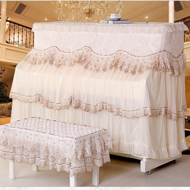 欧式钢琴罩蕾丝布艺钢琴罩全罩钢琴罩欧式半罩套田园防尘罩琴凳罩