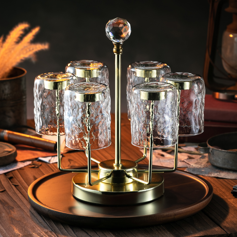 水晶树纹玻璃威士忌酒杯套装高级感家用洋酒杯酒具杯架啤酒杯子