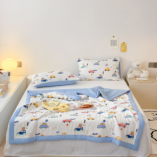 儿童A类印花双层纱100/全棉棉花被空调被可机洗水洗夏被空调被