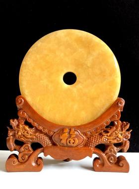 黄玉平安扣摆件天然玉石客厅酒柜玄关桌面装饰品中式乔迁送礼招财