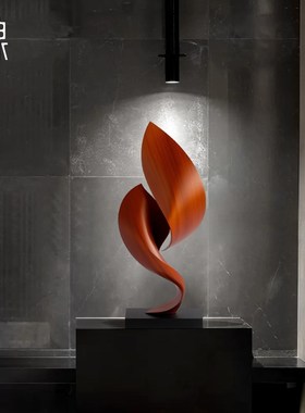 现代抽象实木雕塑摆件会所酒店样板房客厅玄关装饰摆饰软装艺术品