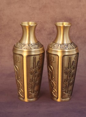 黄铜梅兰竹菊笔筒办公室书房创意花瓶工艺品春夏秋冬桌面摆件装饰