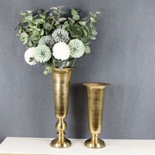 酒店婚庆欧式家居摆件敞口花瓶高脚杯花器装饰品金属电镀工艺品高