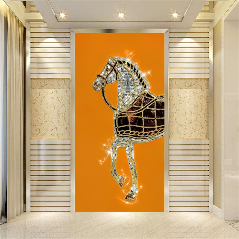 现代走廊过道3d壁纸玄关背景墙壁画8d艺术马走廊过道墙纸进门墙8d
