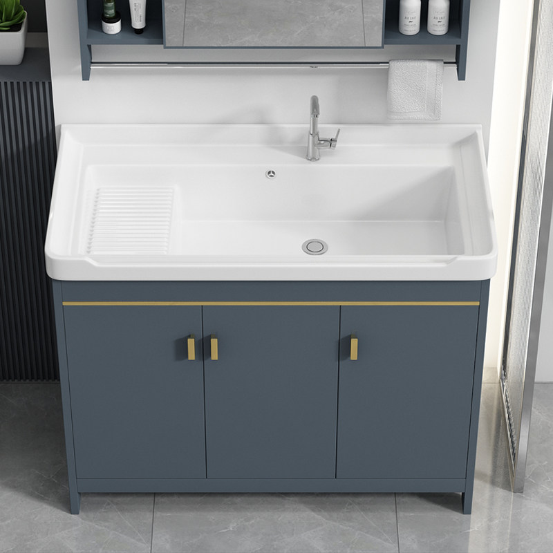 太空铝洗衣柜带搓板组合陶瓷洗衣盆阳台洗衣池水槽落地一体浴室柜