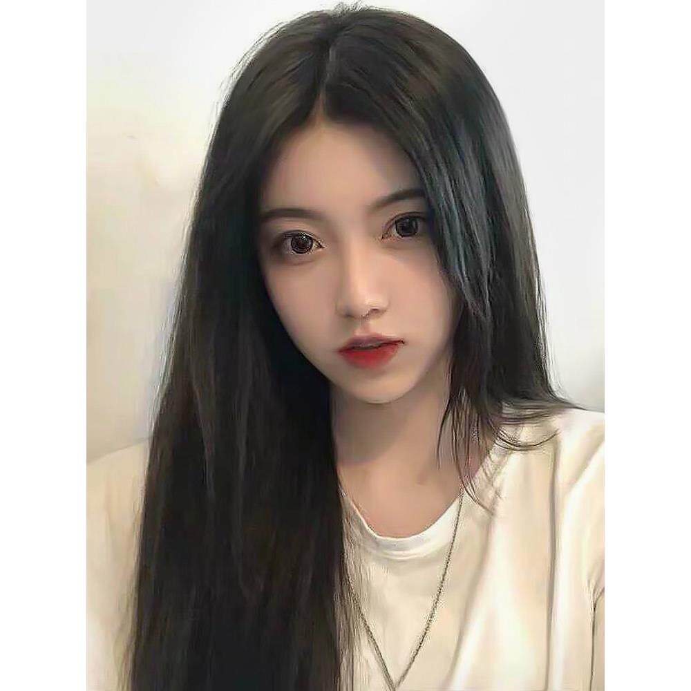 中分假发女长发黑长直发夏天薄款无刘海假发套彷真发自然全头套式