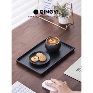 清易。曾丰黑色陶瓷小托盘家用矩形干泡托盘小茶几简易茶盘