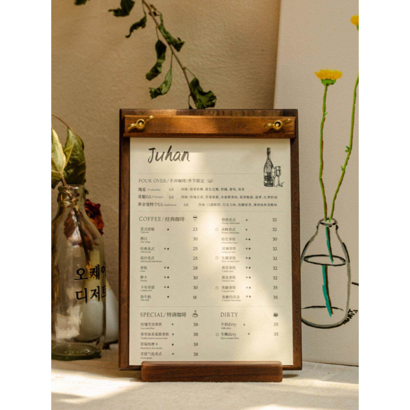 实木菜单展示板咖啡厅桌面展示板奶茶店价格表价格展示板菜单夹板