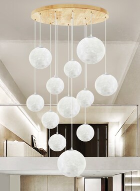 2024新款月球楼梯灯别墅挑空客厅楼梯间楼梯吊灯loft复式楼大吊灯