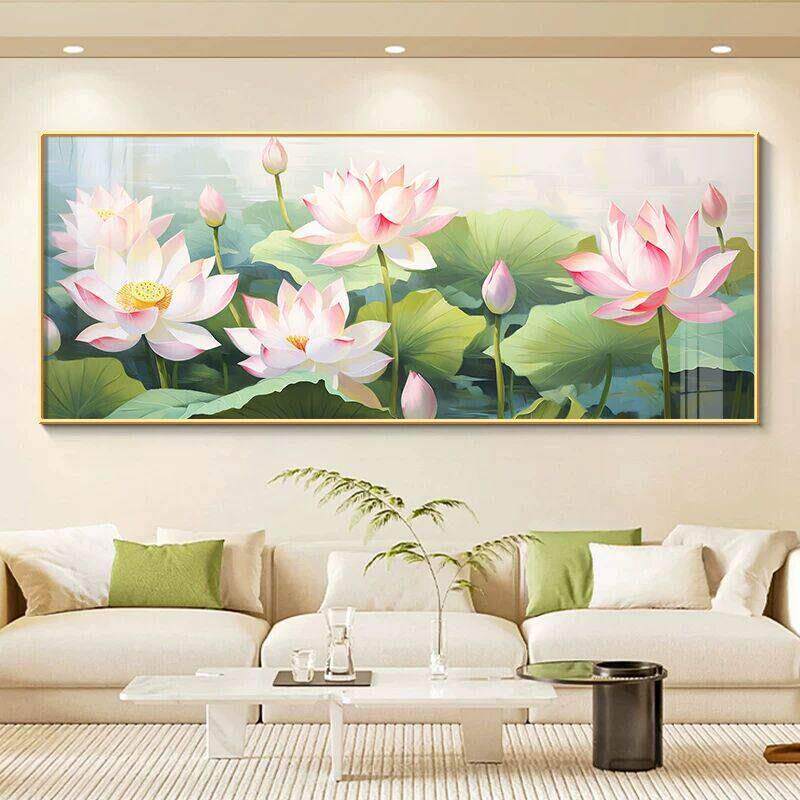 和气生财客厅装饰画荷花书房高级感壁画新中式沙发背景墙莲花挂画