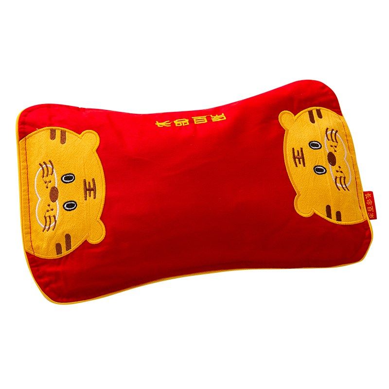 大红色全棉周岁婴儿龙凤定型枕芯儿童纯棉荞麦老虎小枕头新年礼物