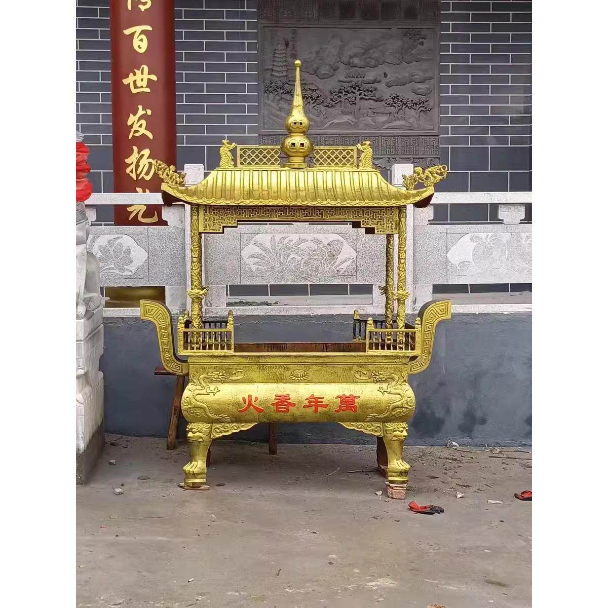 寺庙寺院铸铁香炉大型长方形祠堂纯铜室外香炉插香带盖生铁天地炉