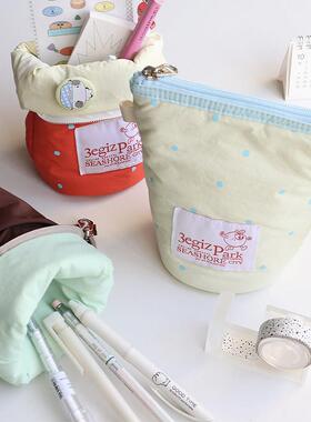 3egiz原创笔筒式笔袋可爱波点小众ins收纳站立铅笔盒文具袋高颜值