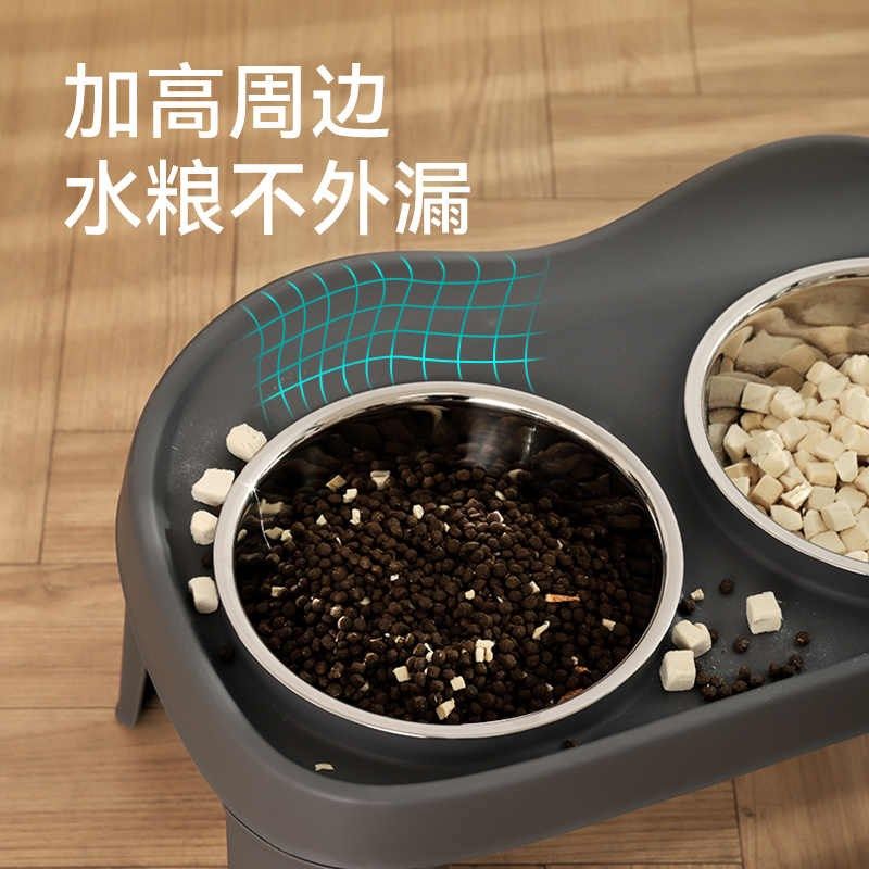 狗碗狗盆不锈钢狗狗饭盆碗架金毛中大型犬护颈防打翻高脚双碗餐桌