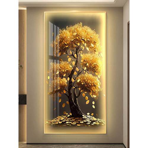 发财树led带灯轻奢入户玄关装饰画简约现代挂画壁画过道高级感