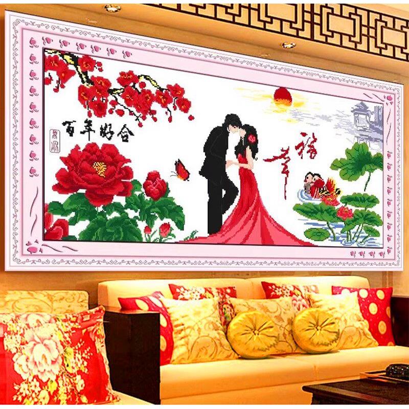 百年好合携手到老十字绣成品绣好的新中式客厅装饰挂画可带框人物