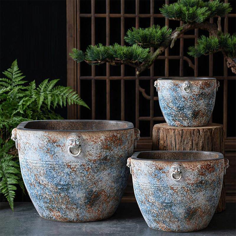 陶瓷特大缸手工粗陶鱼缸水缸大圆坛子庭院摆件落地大花盆仿古做旧