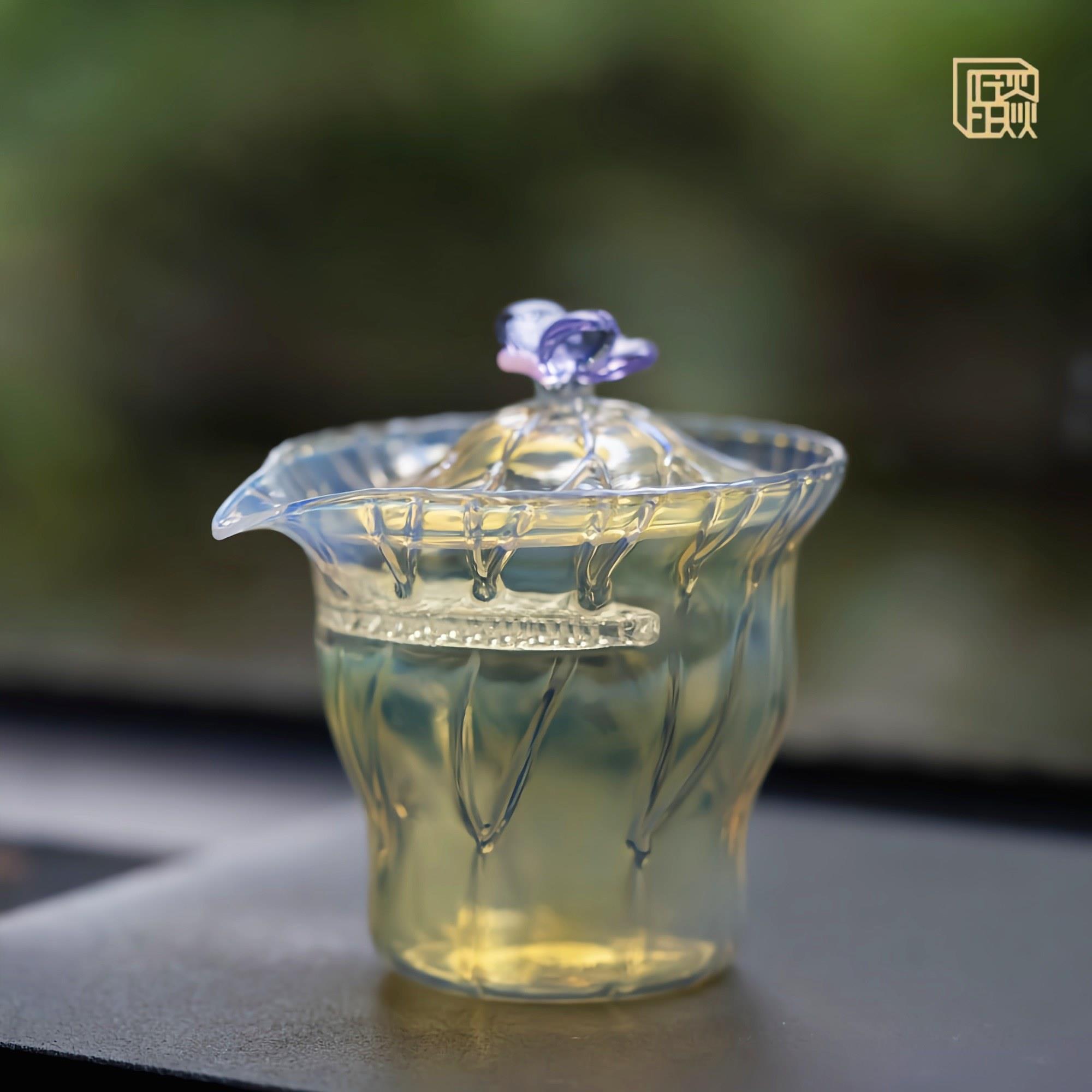 荷韵蝴蝶盖碗玻璃高档晶焱高硼硅纯手工耐热分茶器功夫茶具泡茶碗