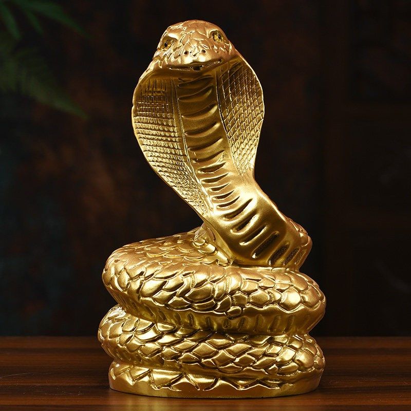 金色木雕蛇摆件实木雕刻十二生肖蛇家居装饰桌面摆件办公室工艺品