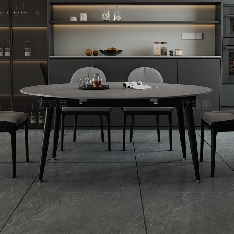 法莎蒂折叠岩板餐桌现代简约家用小户型可伸缩餐桌方桌可变圆桌