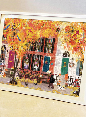 秋日邻里街道拼图相框框城市之光铝合金实木1000片50.8*68.6裱框