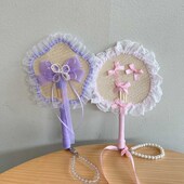 S1日韩甜美少女扇子蕾丝花边手工编织公主扇可爱便携夏日爱心扇子