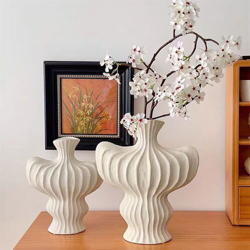 酒店民宿侘寂风陶瓷干花瓶摆件展厅售楼处台面高级艺术装饰品摆件