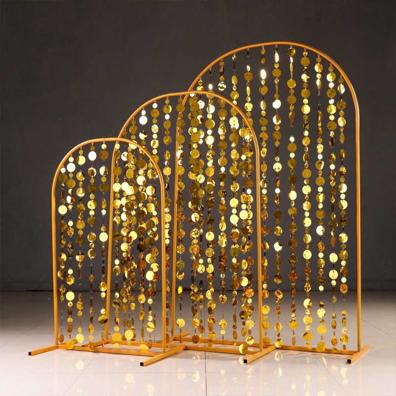 婚庆道具高山流水路引铁艺架婚礼舞台布置亮片珠帘门拱形彩虹路引