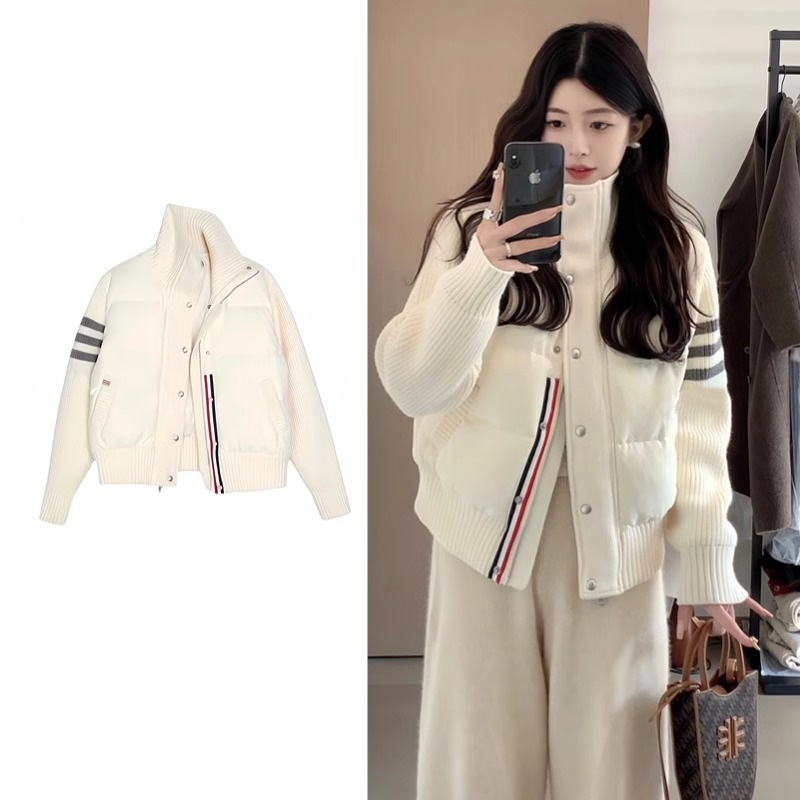 韩系学院风设计感拼接针织棉服男女秋冬独特别致立领轻薄棉衣外套