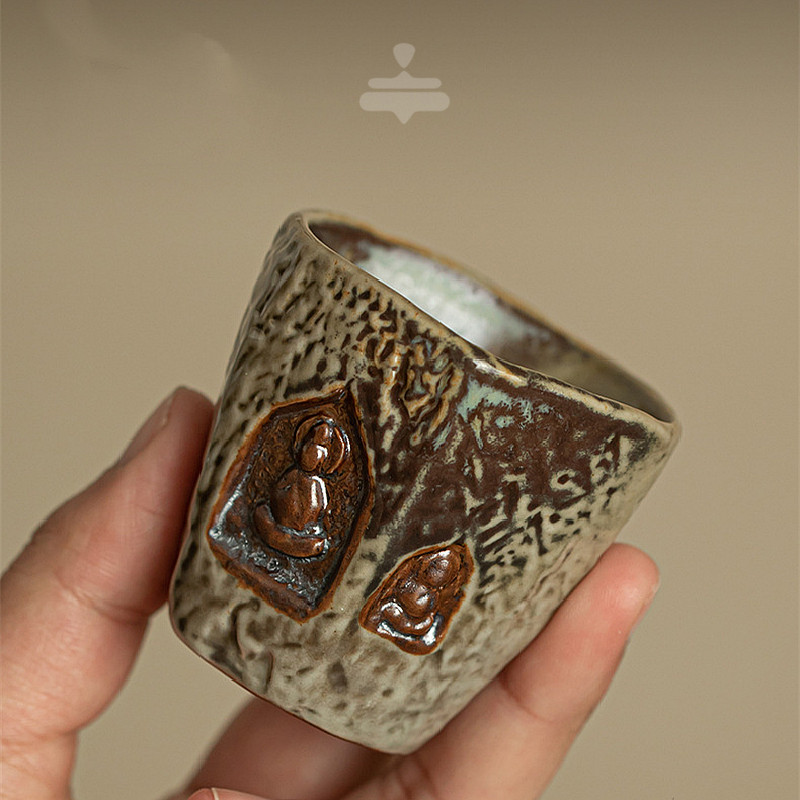 敦煌印象窑变复古品茗杯手作陶瓷杯子主人杯单杯功夫茶具粗陶茶杯