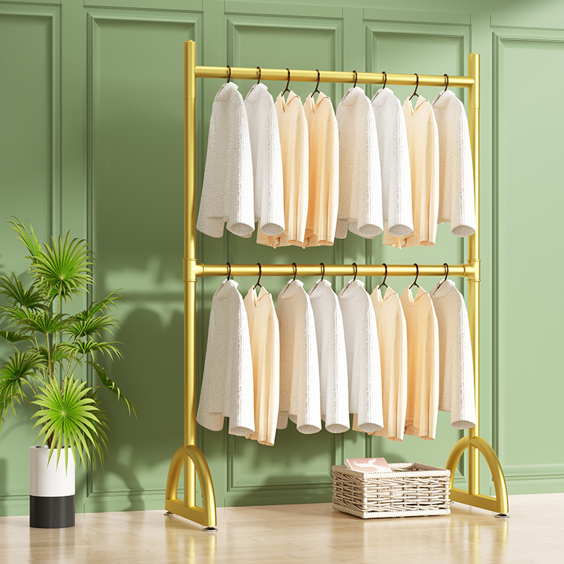 挂衣架落地双层升降杆出租屋两层卧室内家用床边阳台晾晒折叠架子