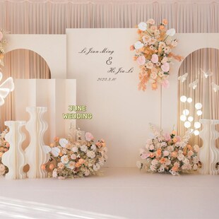 高级感香槟色婚礼背景墙室内婚礼背景KT板成品定制挂花回门宴布置