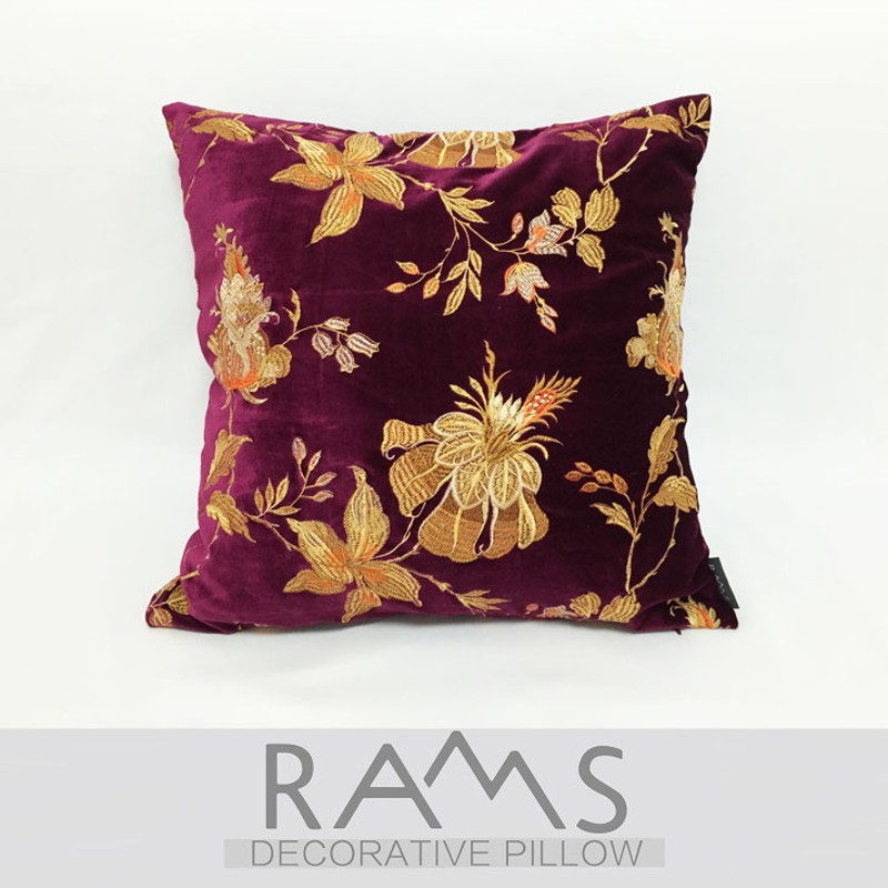 新款中式高档样板房红木沙发刺绣花靠垫抱枕 古典花卉白蓝咖紫色