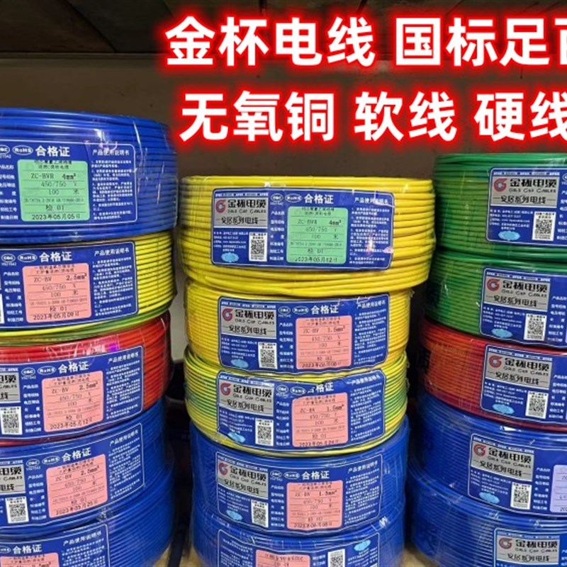 金杯电线多股软线家装家用阻燃Z-BVR1.5////10平方BV硬铜芯