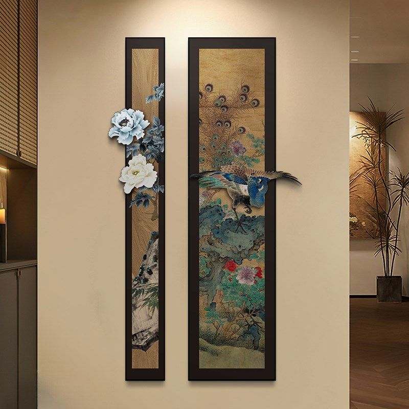 中古风大气玄关画高级感立体装饰画走廊过道尽头壁画中式美学挂画