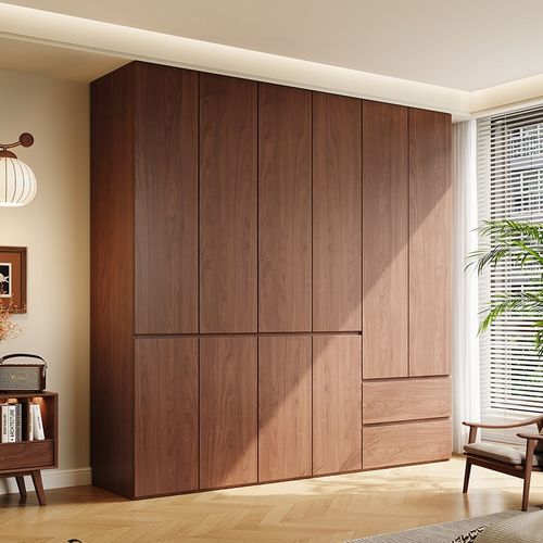 ENF级实木衣柜卧室家用中古风免拉手2025新款爆款儿童大衣橱