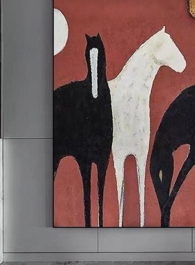 橙色手绘油画立功新垂直版客厅沙发壁画国书房挂画无障碍豪华入口