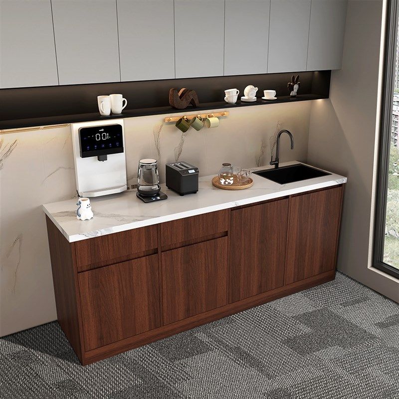 靠墙水吧台一体柜岩板大理石茶水间咖啡办公室切洗台家用餐边柜