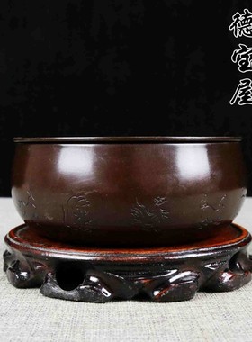 仿古铜茶洗笔洗建水茶钵黄铜带盖水盂干泡壶承茶盘茶渣桶茶杯盆