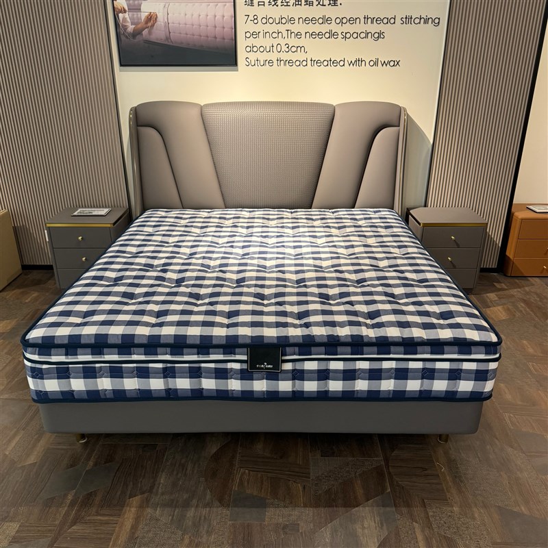 高端全拆0胶水蓝白格手工床垫马尾毛羊毛恒温护脊GRO垫